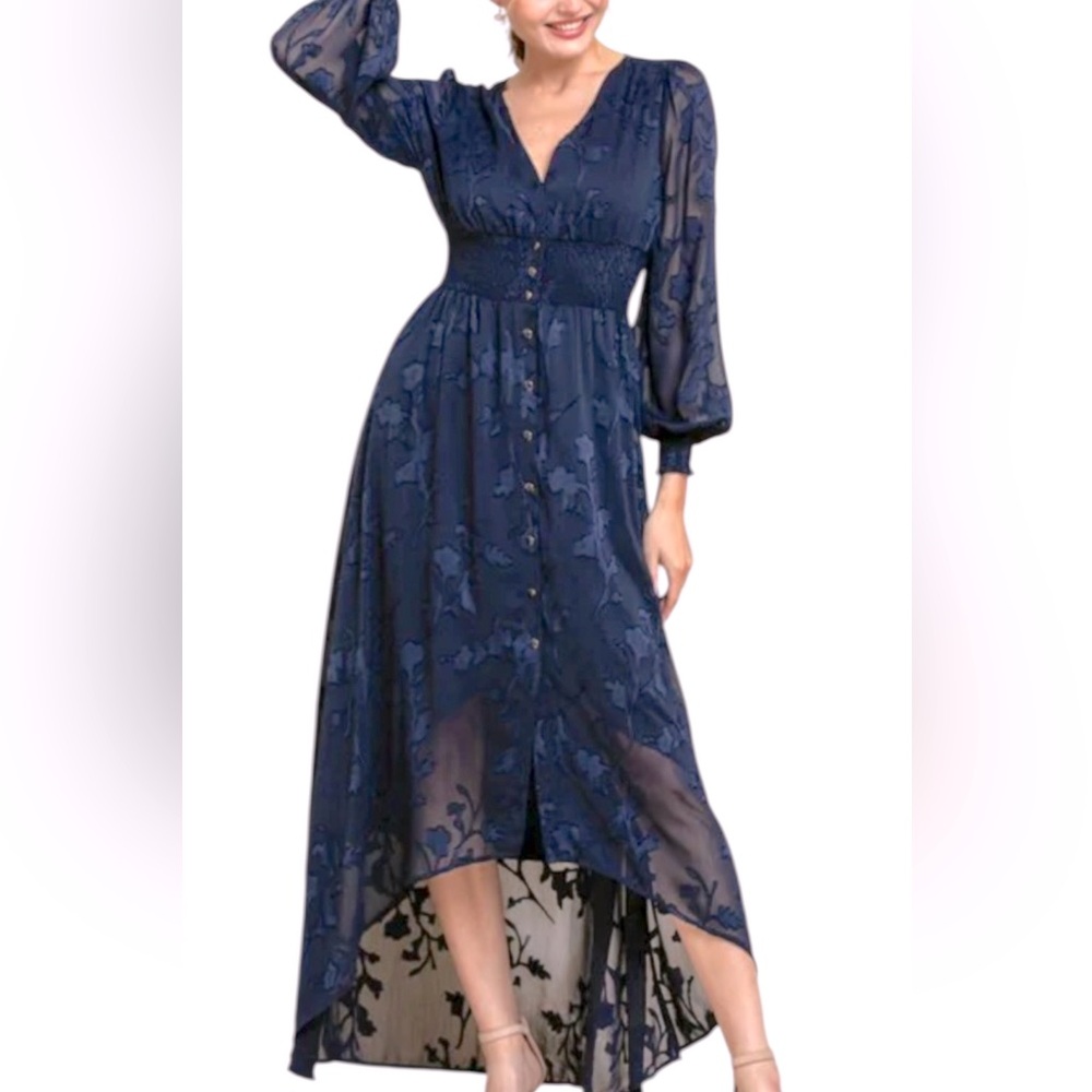 NWT - Baltic Born Mayfair high low burnout floral navy blue dress size S party